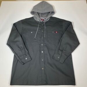 Wrangler Workwear Mens‎ L/G Hooded Shirt Jacket Button Up Gray Long Sleeve